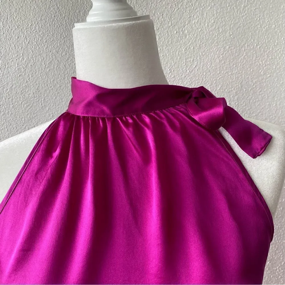 Kersh Hot Pink Halter Top Barbie Mock Turtleneck Side Bowtie SZ S